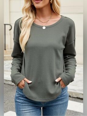 Amazon Olive Green Waffle Knit Long-Sleeve Top